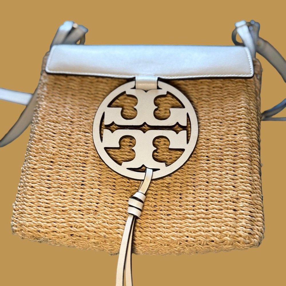Tory Burch Woven Tan and Cream Crossbody Bag